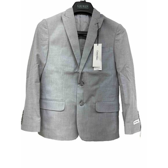 NWT Sz 10 Slim Fit Calvin Klein Boys Gray Suit Coat. 2 Front & 1 Chest Pocket
